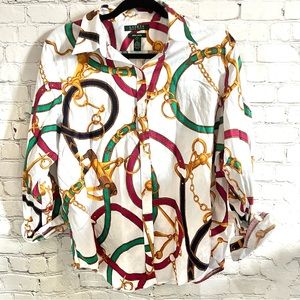 Ralph Lauren Women's White Chain Print Top